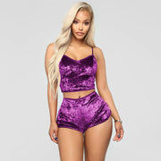 Lace Up Velvet Lace Two Piece Shorts Nightclub Set SH 3431