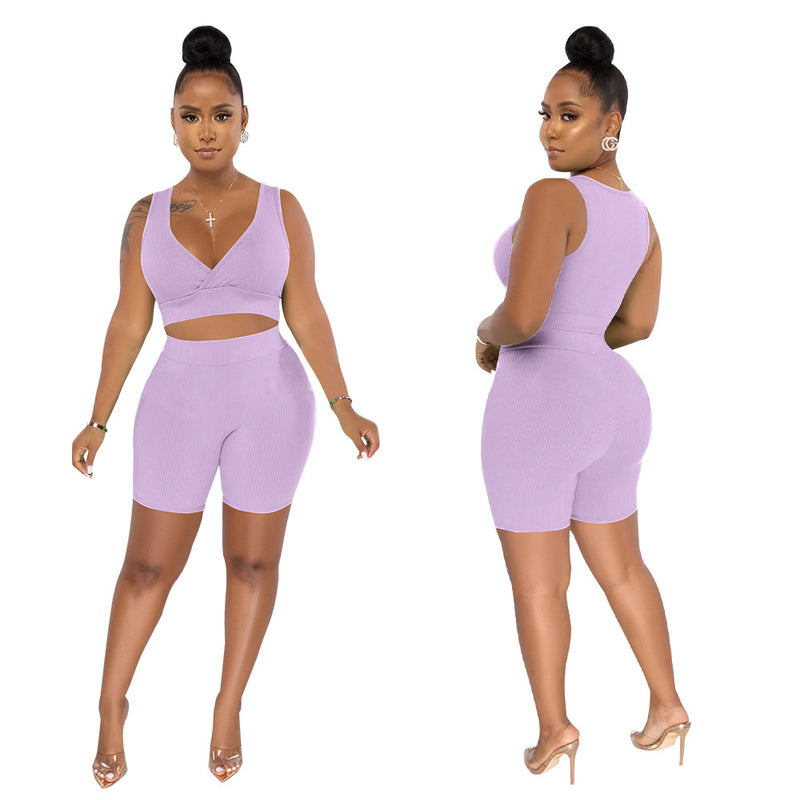 Solid Color Tank Top Shorts Two Piece Set YF 10392