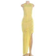 Solid Color O Neck Backless Maxi Dress GZJQ K6D10924A