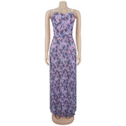 Floral Print Pleated Chiffon Maxi Dress BY 7751