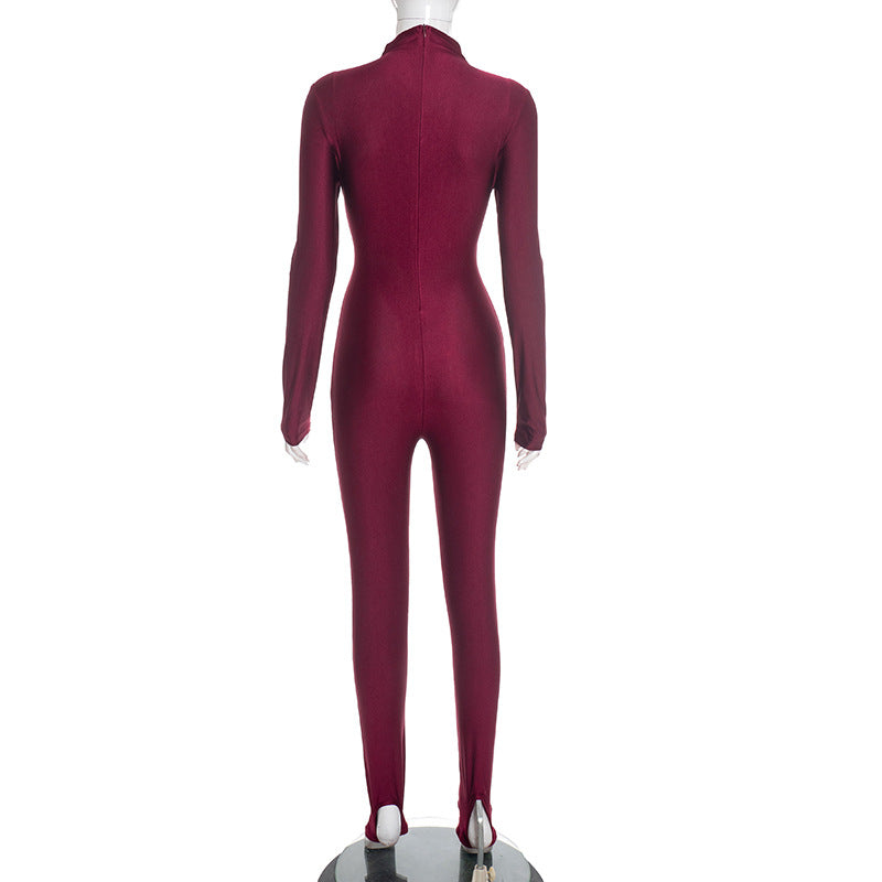 Solid Color Long Sleeve Slim Jumpsuit MXBF J25JP448