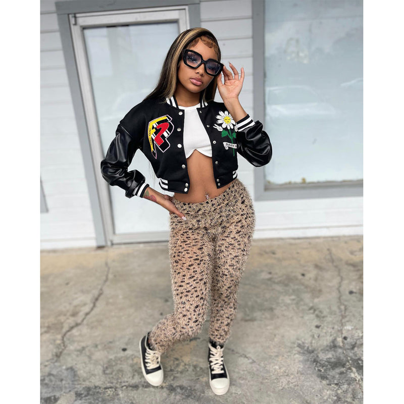 Fashion Embroider Print Long Sleeve Baseball Jacket FOSF 8369