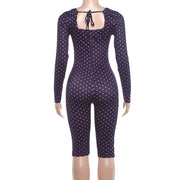 Polka Dot Print Long Sleeve Jumpsuit XEF K6Q14570A