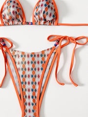 Color Block Backless Print Bikinis Suit CASF 6842