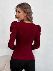 Square Neck Long Sleeve Knits T Shirt GYSQ WCCF2310