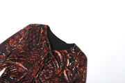 Long Sleeve Print Tie Up Split Maxi Dress XEF K6D13727A