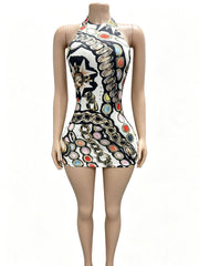 Sexy Print Sleeveless Backless Mini Dress GFCF 1467