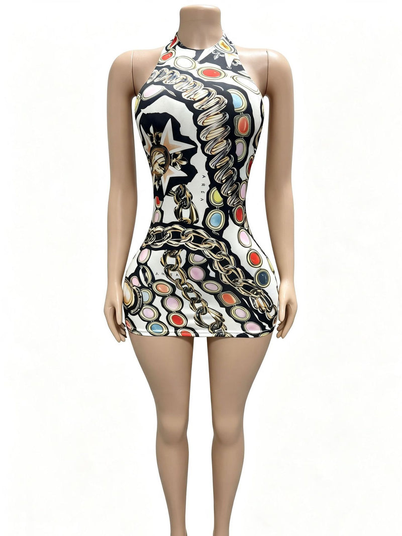 Sexy Print Sleeveless Backless Mini Dress GFCF 1467