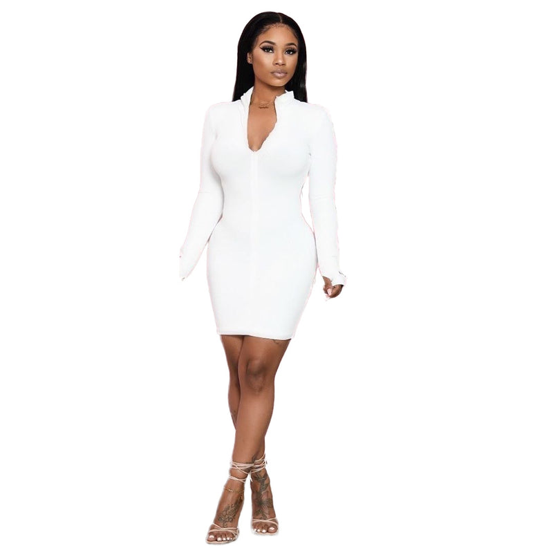Sexy Long Sleeve Solid Bodycon Dress CHY 1249