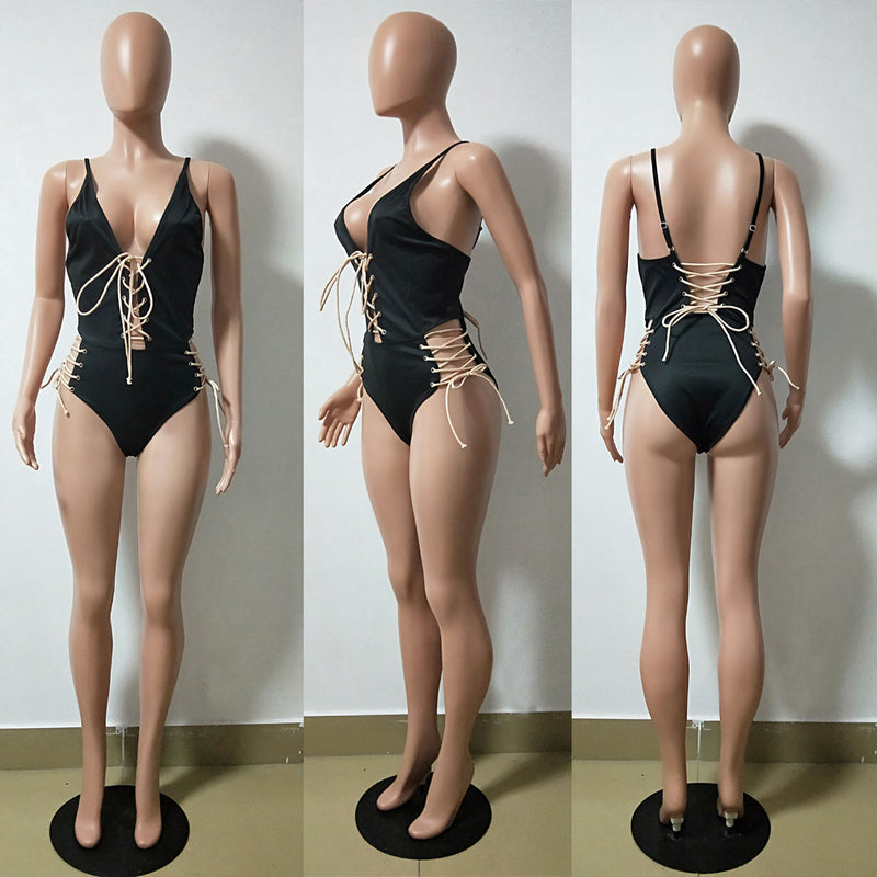 Sexy Lace Up Hollow Out One Piece Swimsuits BN 9079