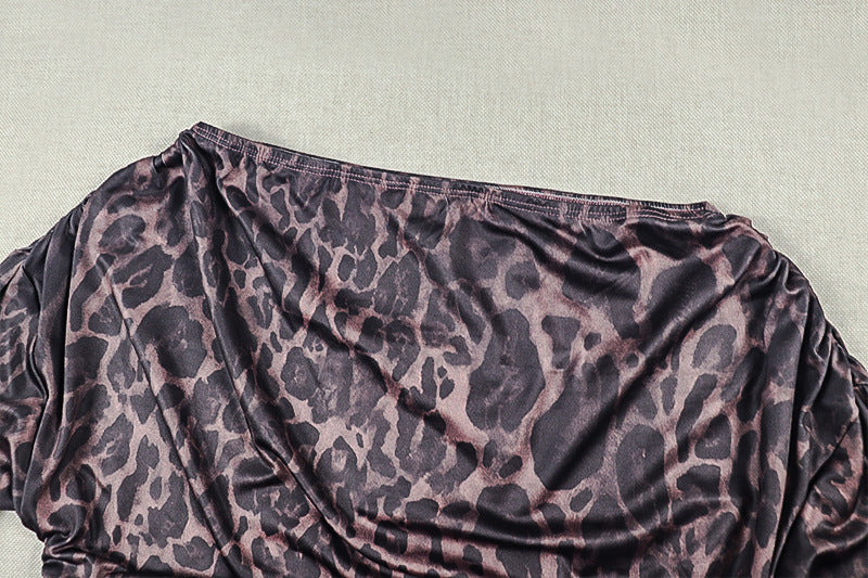 Off Shoulder Leopard Print Split Maxi Dress GJYO JD305625
