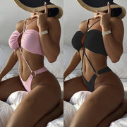 Solid Sexy Hollow Bandage One Piece Swimsuit CASF 6342
