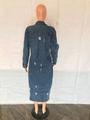 Casual Denim Holes Long Sleeve Holes Long Coats LX 5527