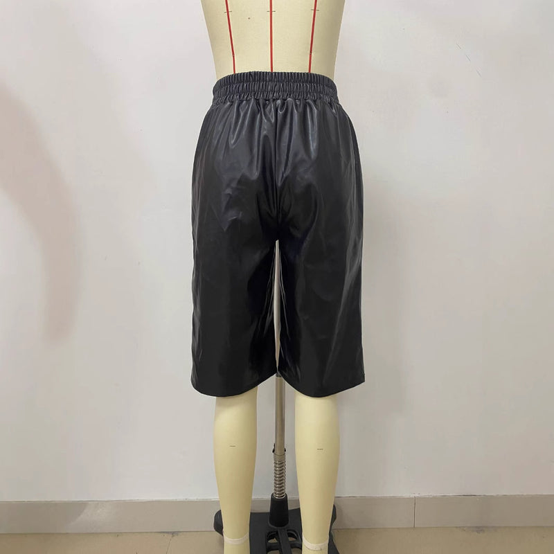 Casual Leather Solid Color Fifth Pants LSD 2400