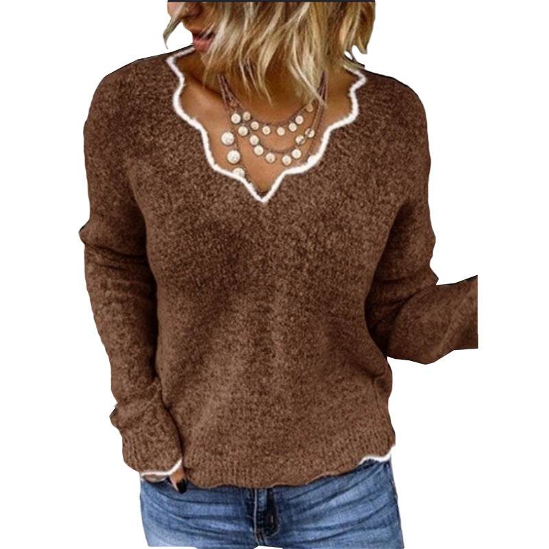 Plus Size V Neck Knits Long Sleeve Sweater GBLH 1910