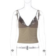 Deep V Neck Contrast Color Tank Top GLAG T6121096G