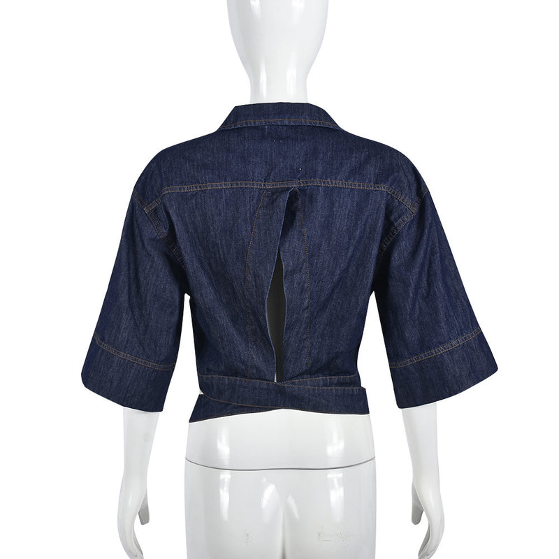 Half Sleeve Lapel Denim Short Coat GNZD 9761TD