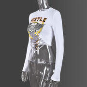 Letter Print Long Sleeve Tight T Shirt GNZD 9670TD