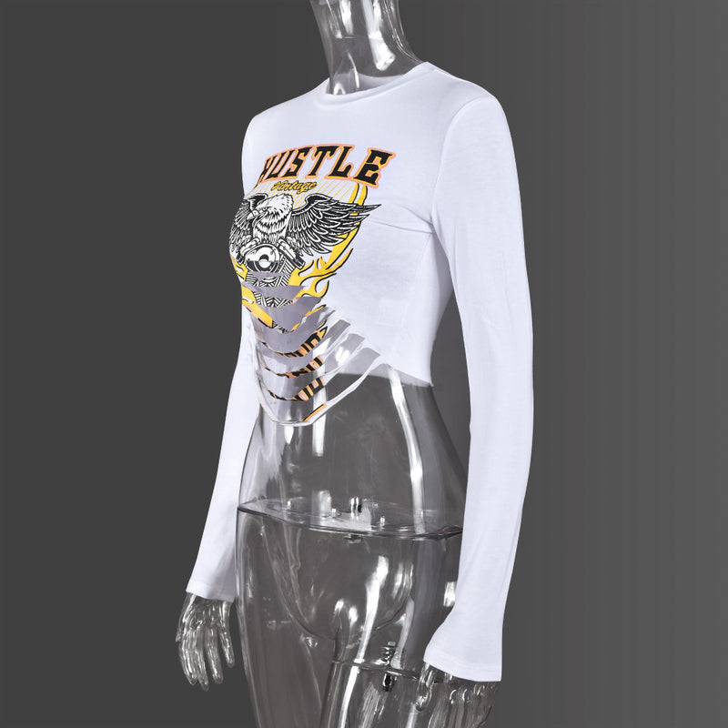 Letter Print Long Sleeve Tight T Shirt GNZD 9670TD