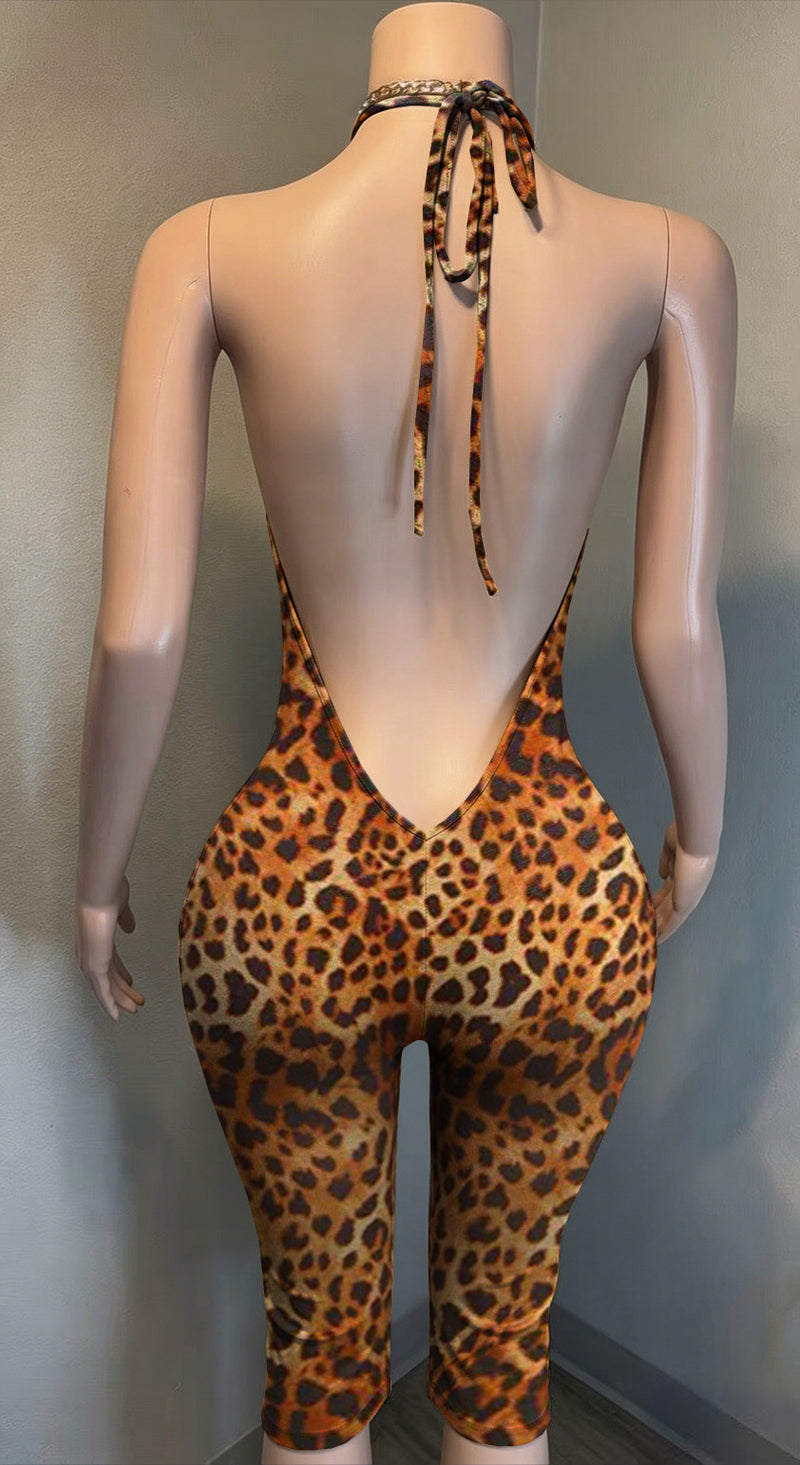 Print Halterneck Backless Slim Seventh Jumpsuit YMEF 59055