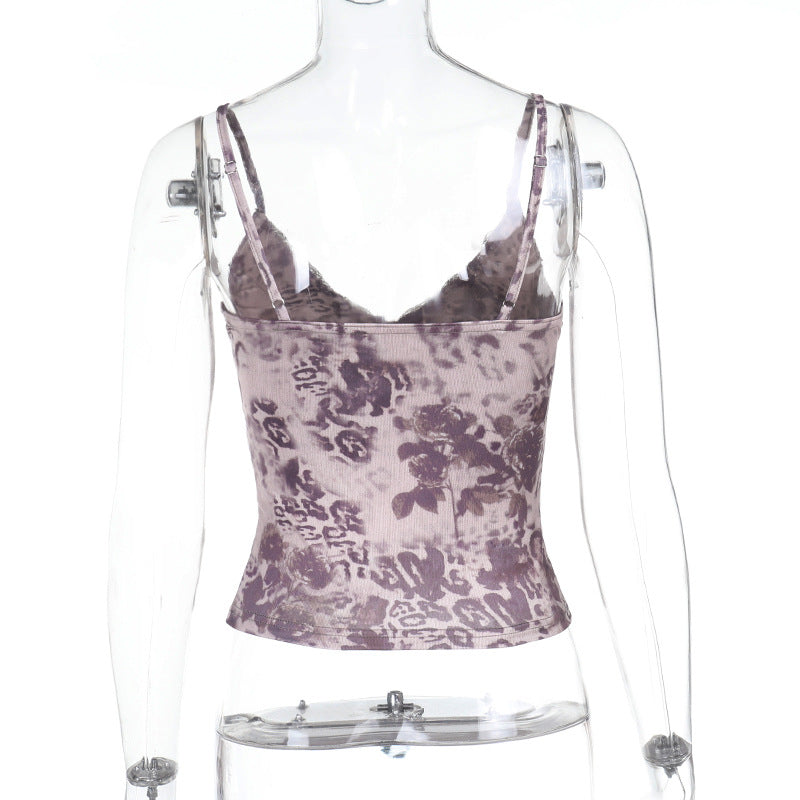 Sexy Lace Leopard Print Camisole Tank Top FL XY24666MHO