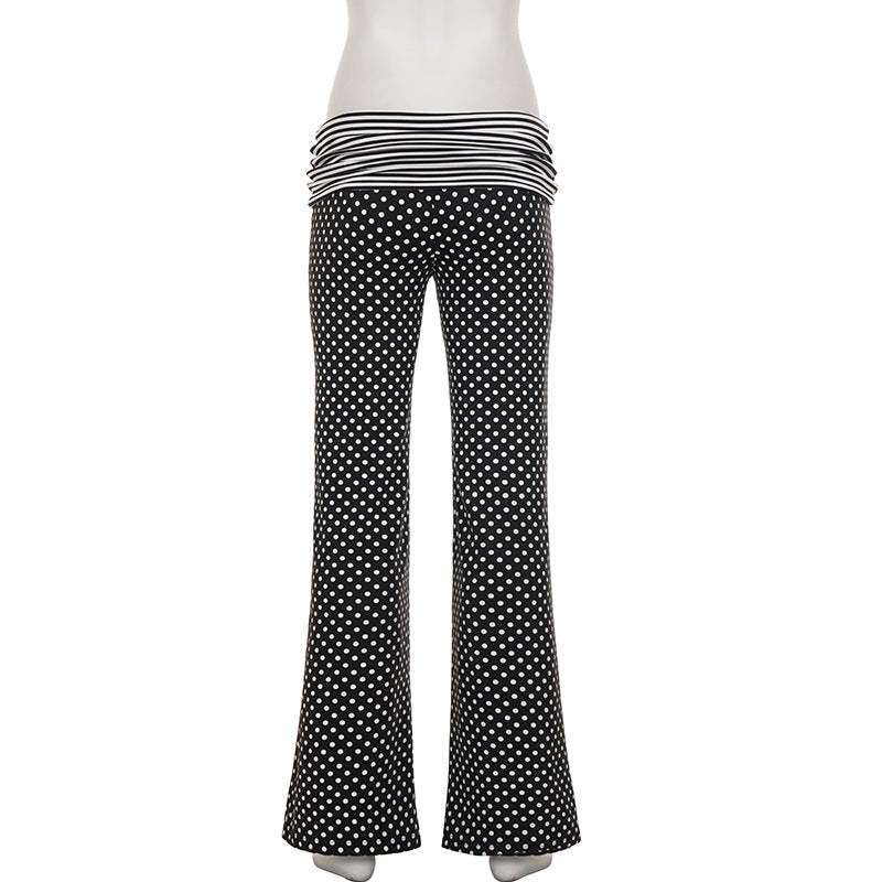 Polka Dot Print Ruched Straight Pants GPKJ MR50781