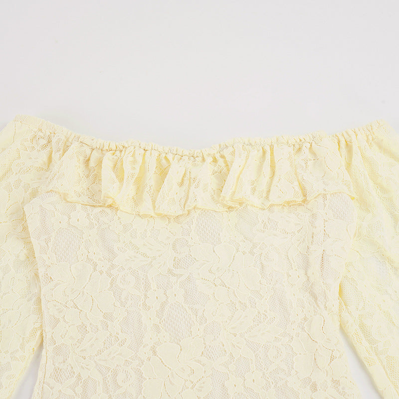 Lace Patchwork One Shoulder Lantern Sleeve Mini Dress GPKJ MR49975