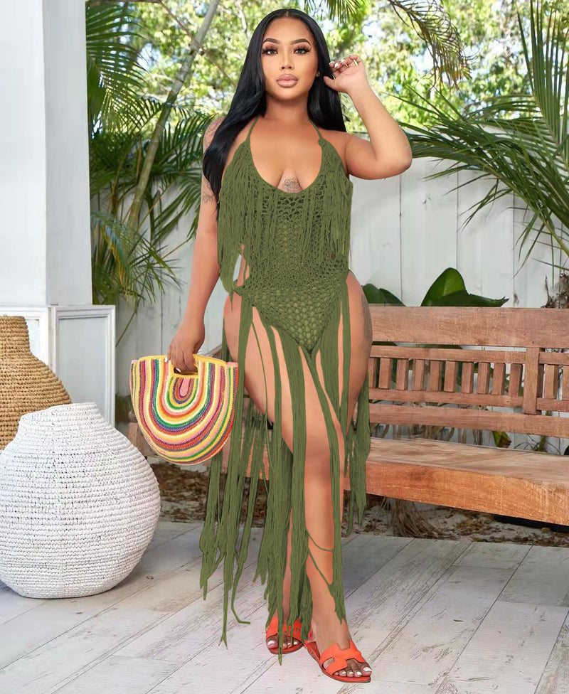 Sexy Knit Hollow Out Tassel One Piece Swimsuit TR 1205