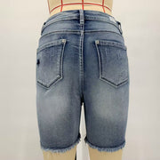 Denim Embroidered Holes Short XCFF 2502