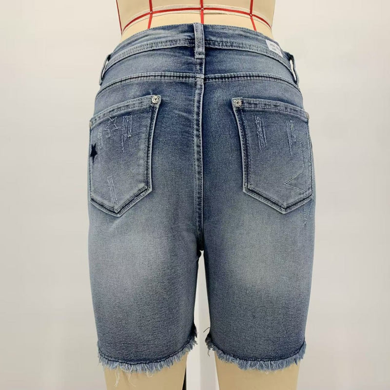 Denim Embroidered Holes Short XCFF 2502