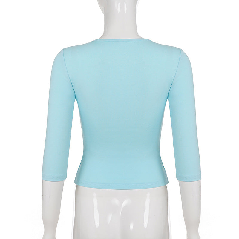 Solid Color V Neck Half Sleeve T Shirt GPKJ MR50838