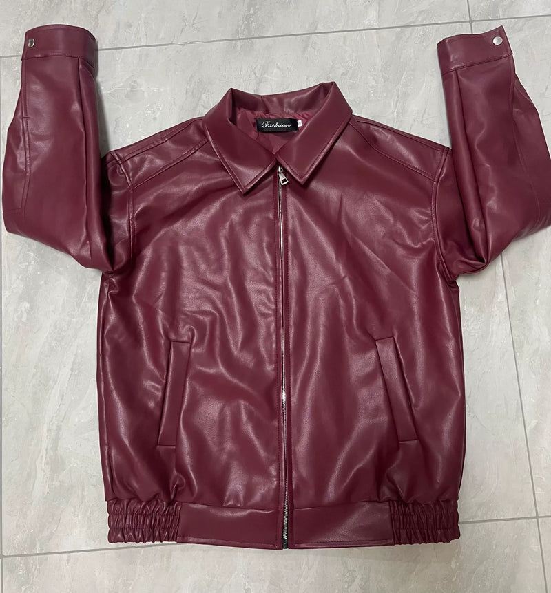 Lapel PU Leather Jacket Coats HHMY M3566