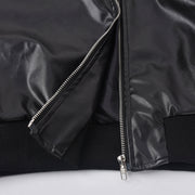 PU Leather Contrast Color Splicing Zipper Short Jacket GBTF 7307