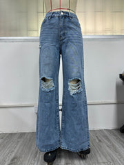 Fashion Holes High Waist Wide Leg Jeans GYXN 10193
