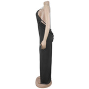 V Neck Cross Hollow Out Split Maxi Dress BY 7802