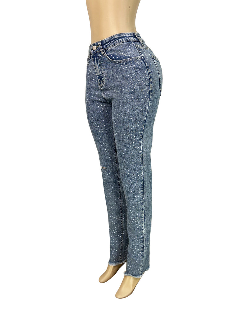 Hot Drill Holes Raw Edge Jeans CH 88028