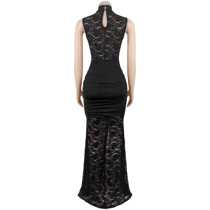 Lace Hollow Out Split Maxi Dress BY 7641