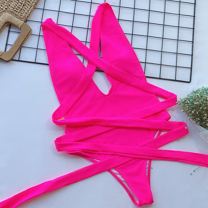 Print Tie Up One Piece Swimsuit CSYZ B03