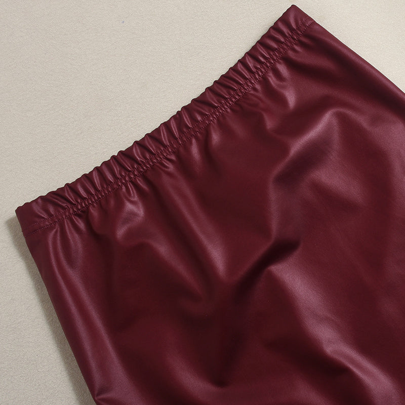 Retro Faux Leather Long Skirt GNZD 060165DBZ