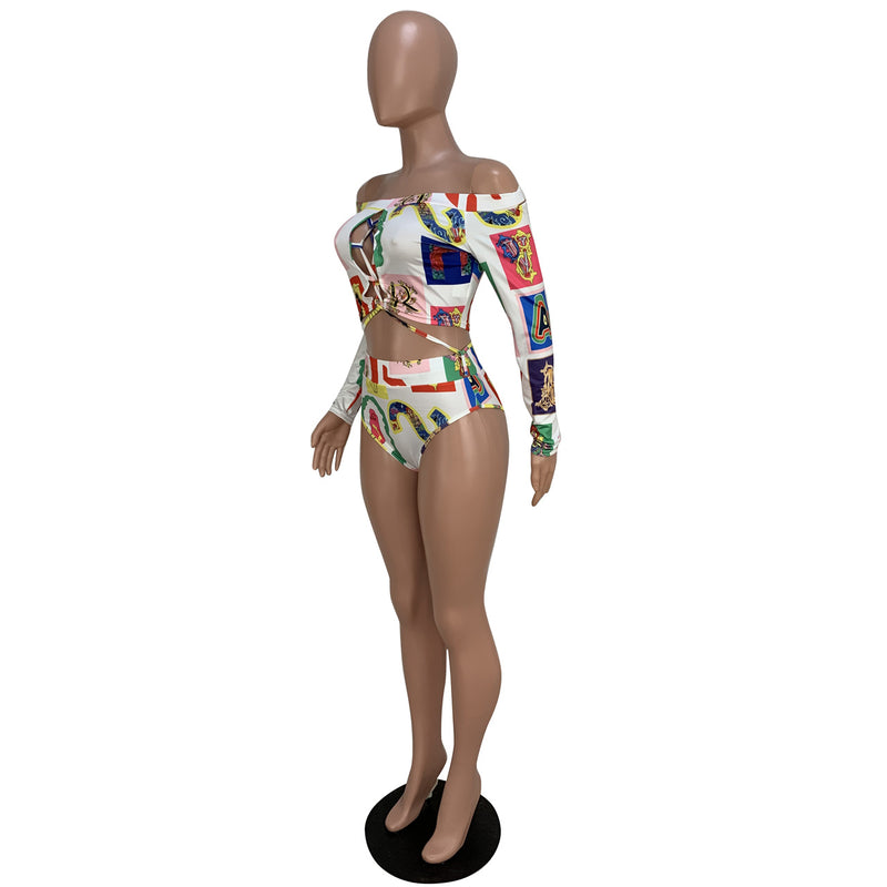 Sexy Printed Long Sleeve Bikinis Sets CHY 1131