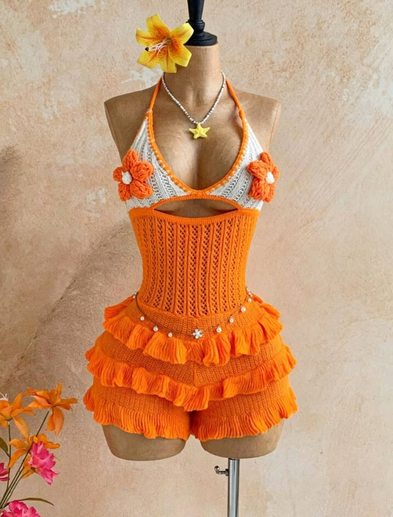 Knits Halterneck Hollow Out Romper CM 60511