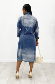 Fashion Denim Long Sleeve Holes Long Coat GQDH 932