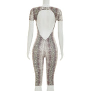 Snake Print Short Sleeve Tight Seventh Jumpsuit GDSF J26JP152