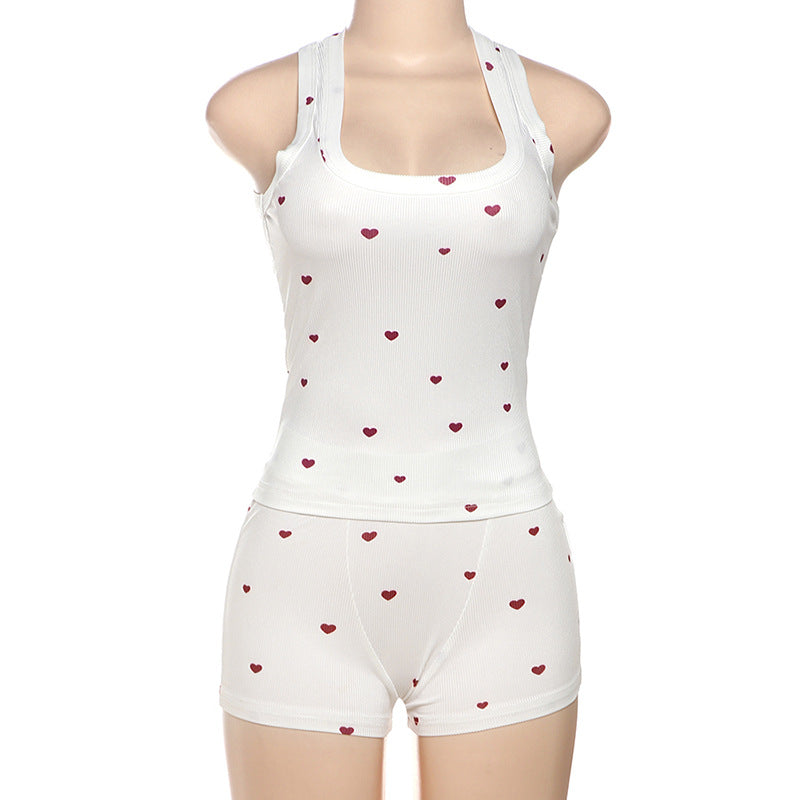 Love Print Tank Top Shorts Pajamas Two Piece Set DLSF K25S63530