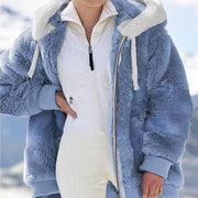 Plus Size Fashion Loose Plush Zipper Hooded Coat GOFY 9910