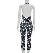 Polka Dots Print Tie Up Backless Jumpsuit GDSF D26JP077