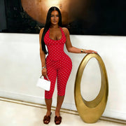 Polka Dots Print Halterneck Tie Up Seventh Jumpsuit TK 6350
