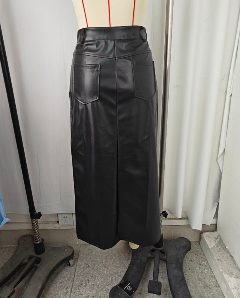 PU Leather Irregular Long Skirt GPBY SK8201