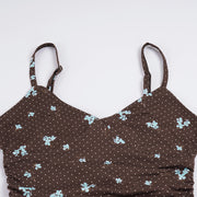 Floral Polka Dot V Neck Mini Dress GPKJ MR49792
