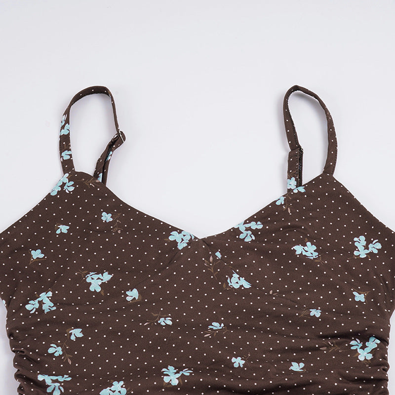 Floral Polka Dot V Neck Mini Dress GPKJ MR49792